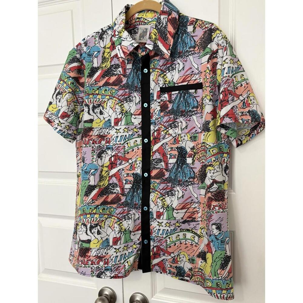 Men's Second Line Party All The Time Short Sleeved Button Up Size Large